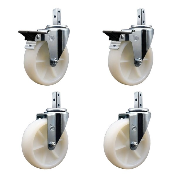 Service Caster 5'' Nylon Wheel Swivel 3/4'' Square Stem Caster Set 2 Brakes, 4PK SCC-SQ20S514-NYS-PLB-34-2-S-2 - main
